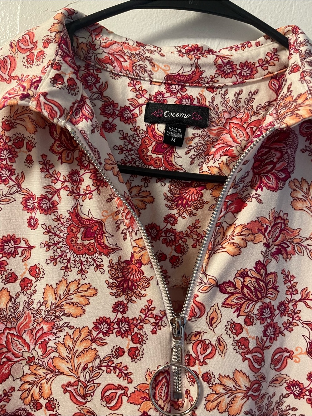 Cocomo Cream Zip-Front Top with Pink & Orange Floral Print